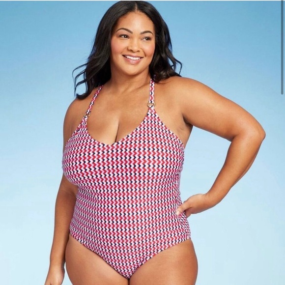 Kona Sol Other - NWT Kona Sol Red White Blue Chevron Women's PLUS One-Piece Swimsuit Bathing Suit